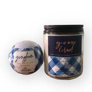 Bath & Body Works Gingham You Are Loved 7oz Single Wick Candle & Bath Fizzy New